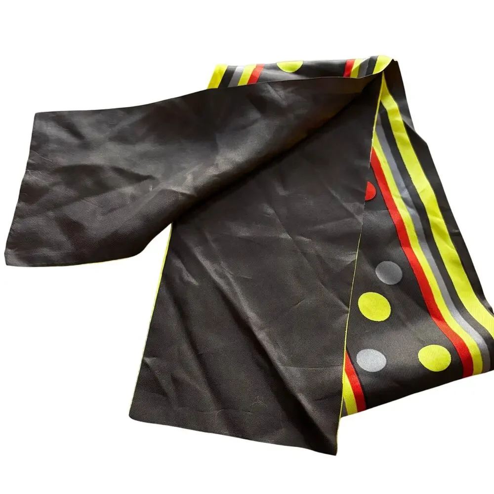 Vintage 70's silky scarf neck tie rectangle gray yellow orange black geometric